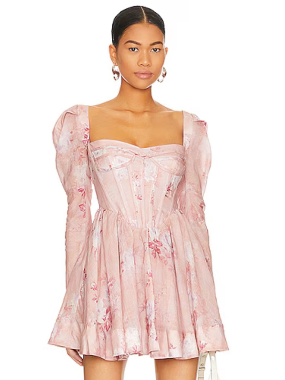 Bardot Evermore Floral Mini Dress Soft Pink Blush corset bustier Revolve XS